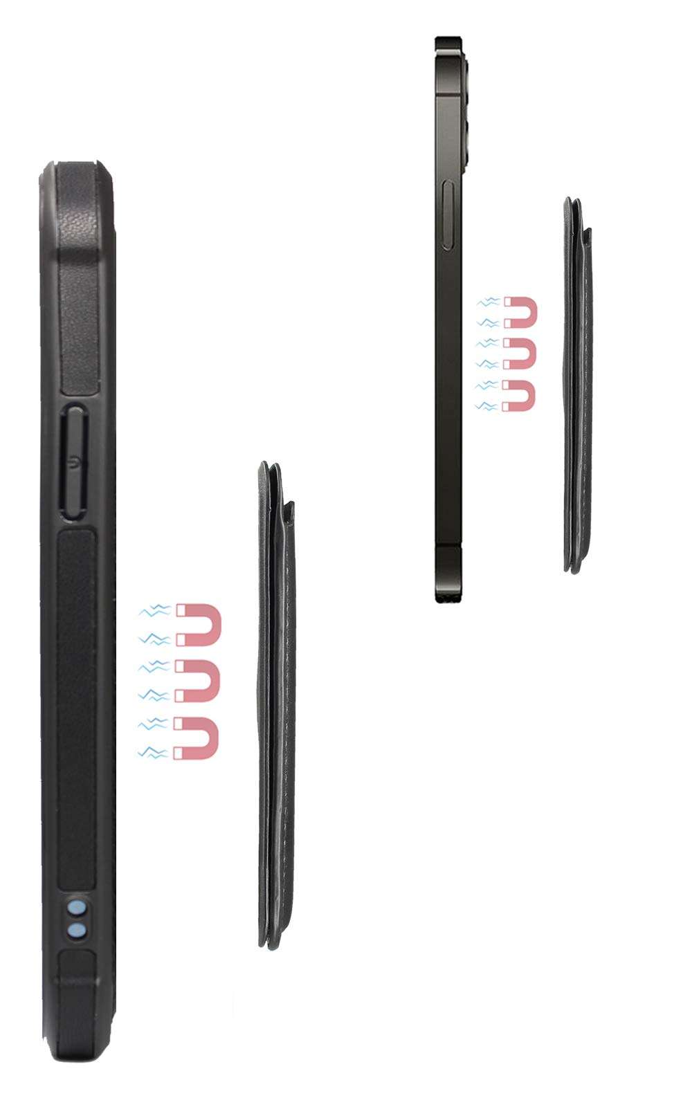 Compatible with Apple Leather case with MagSafe Holder Card Holder (for iPhone 12pro max) Shockproof Back Cover, Shockproof Mobile Phone case Protection, Compatible with Magnetic Charger (Black) 3