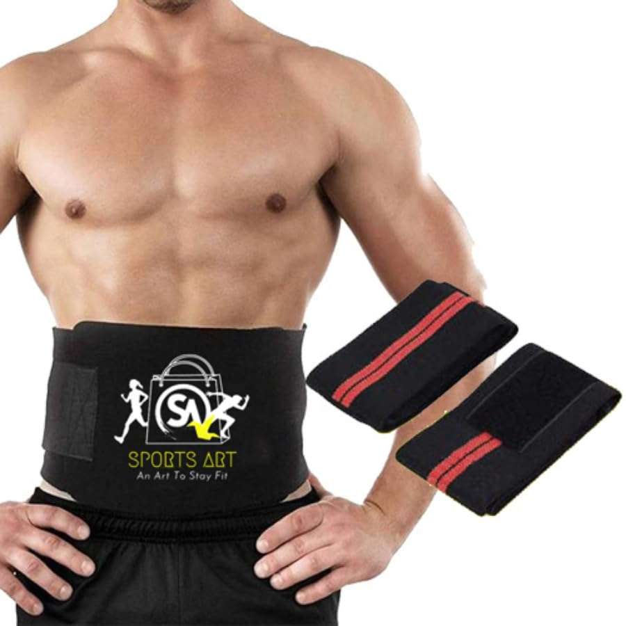 Sonajuri Arts Sweat Slim Belt & Wrist Support Band Combo Abs Exercise Equipment for Home Gym Core Abdominal Fitness Gym Accessories for Men & Women Black