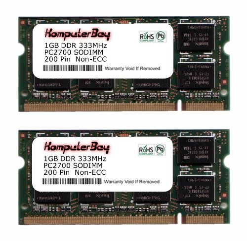 KOMPUTERBAY 2GB (2x1GB) DDR SODIMM (200 pin) 333Mhz DDR333 PC2700 for Apple Mac Memory PowerBook G4 1GHz 17 (M8793LL/A) 103" 2 GB (2x1GB)