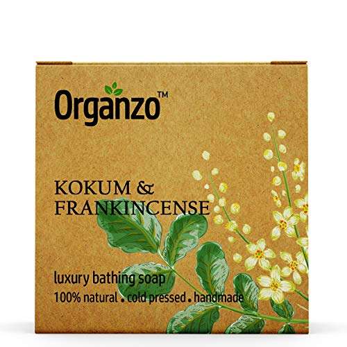 Organzo Organic Natural Hand Made Luxury Bathing Soap with Neem & Aloe Vera, Kokum Butter & Frankincense Chemical Free, Cold pressed Paraben Free SLS Free 100gm (Pack of 2) 2
