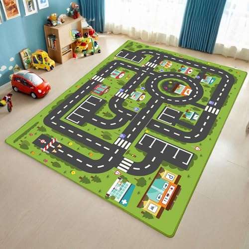Car Rug Play Mat, Road Rug Carpet for Kids, City Life Educational Road Traffic Carpet for Aged 3-12 Years Old(80×160cm/32×63inch) 3