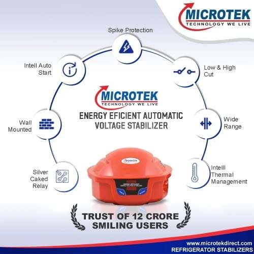 Microtek EMR 4013 Automatic Voltage Stabilizer Used for 1 Refrigerator Upto 600 LTR/1 Deep Freezer Upto 4Amps, Working Power 130V-295V(Red) with 3 Year Warranty 4