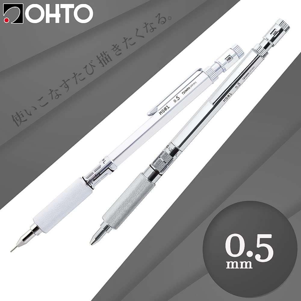 MS01 Mechanical Pencil - 0.5 mm - Silver Color Drafting Pencil with Customizable Lead Length, Durable Metal Build, Ergonomic Grip, and Versatile Design for Professionals and Artists Made In Japan 3