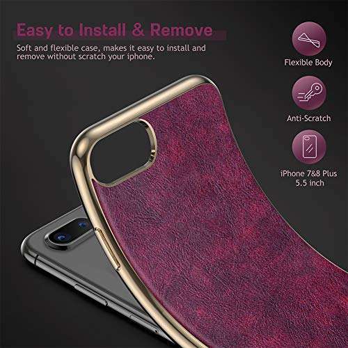 LOHASIC Phone 8 Plus Case, Phone 7 Plus Leather Case for Women, Luxury Elegant Thin Slim PU Soft Grip Anti-Scratch Shockproof Protective Cover Cases for iPhone 7 Plus /8 Plus 5.5 inch - Magenta 4