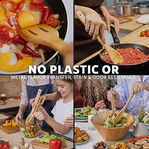 6 pcs Wooden Spoons for Cooking, Kitchen Utensils Set, Great Spatula Cooking Utensils & Bamboo Wooden Spoons 4