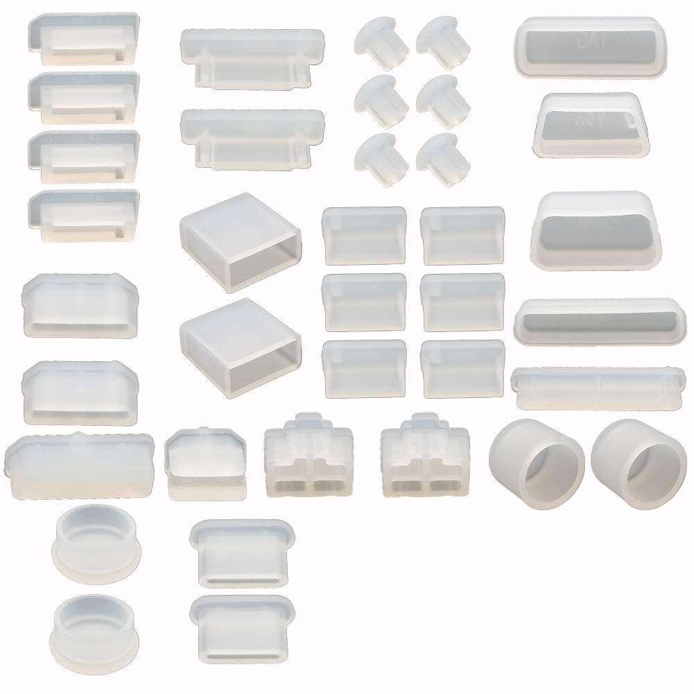 37 PCS 17 Types Anti Dust Plugs Computer Port Dust Plugs, Silicone Dust-Proof Stoppers/Plugs for Computer PC Case Box Laptop Port, Dust Covers Stoppers, for VGA DVI HDMI USB COM LPT DP RJ45 (White), AYD-DP03 1