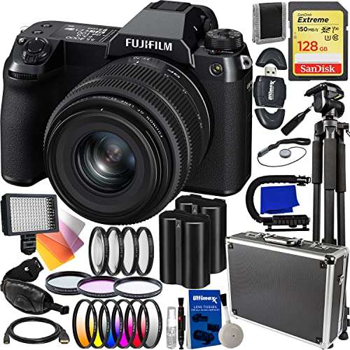 FUJIFILM GFX 50S II Medium Format Mirrorless Camera with 35-70mm Lens Kit + SanDisk 128GB Extreme SDXC, 2x Spare Batteries, Aluminum Hard Case, Filter Kits, 160 LED Video Light &Much More(39pc Bundle) 1