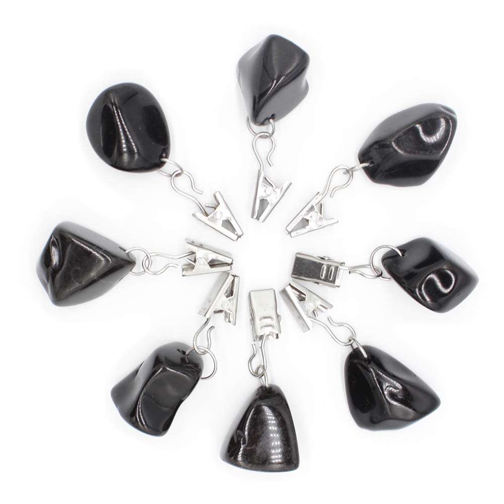YULAO DA Shower Curtain Weights,Tablecloth Weights,Add Weight for Curtain Bottom Indoor/Outdoor, Stainless Steel Clip with Natural Crystal Stone, Set of 8pcs(Obsidian) 6