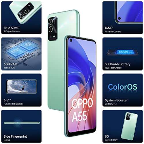 Oppo A55 (Mint Green, 6GB RAM, 128GB Storage) with No Cost EMI/Additional Exchange Offers 2