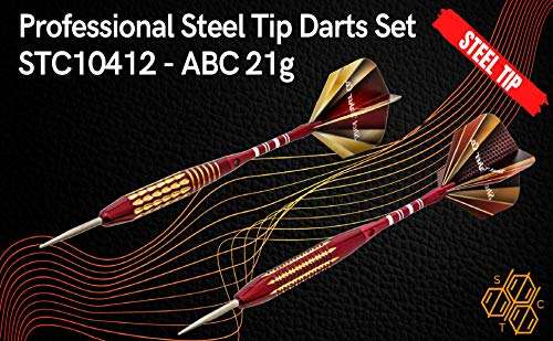 SHOT TAKER CO. EST. 2017 6pc Steel Tip Darts Set - Professional Darts for Dartboard - Includes Barrels + Plastic/Aluminum Shafts + O'Rings + Flights + Sharpener + Wrench (21g-Red B-10412) 2