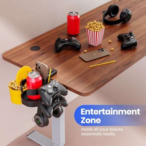 7-in-1 Desk Cup Holder - EURPMASK Organizer with Headphone, Controller Holder, Snack Bucket, and Phone Holder, Clamp-On Desk Accessory with Sturdy Large Storage, Easy to Install, Black 6