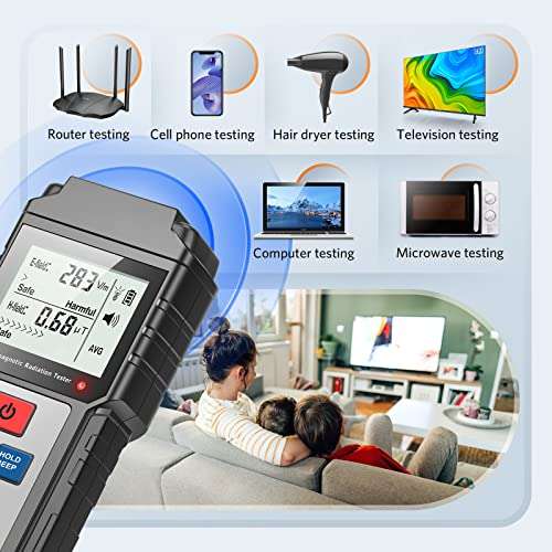 EMF Meter Electromagnetic Field Radiation Detector-Handheld Digital LCD Backlight EMF Detector for Home Office Outdoor Inspection with Sound-Light Alarm-Silver 5