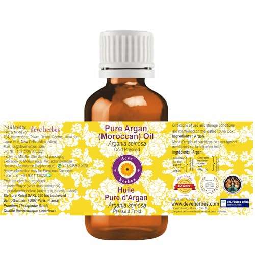 Deve Herbes Argan (Moroccan) Oil (Argania spinosa) | Cold Pressed | Pure | Natural | For Diluting Essential oils | For Hair, Skin & Massage | Non-Sticky | Lightweight | Unisex | 50ml (1.69 oz) 2