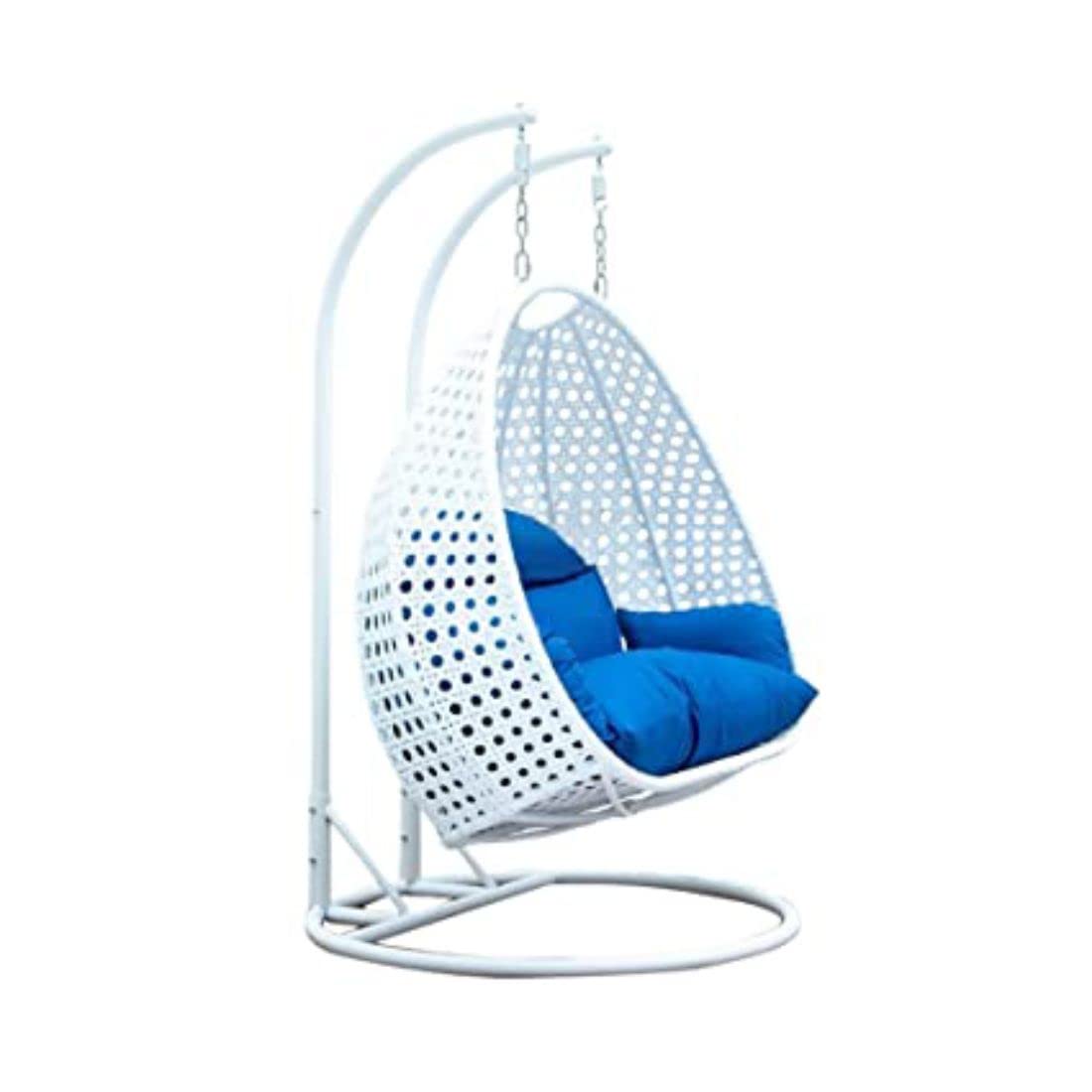 FLOOR DECOR Big White Color Swing Chair with Stand & Blue Cushion & Hook for Furniture Outdoor,Indoor,Balcony,Garden,Patio Furniture Set 3