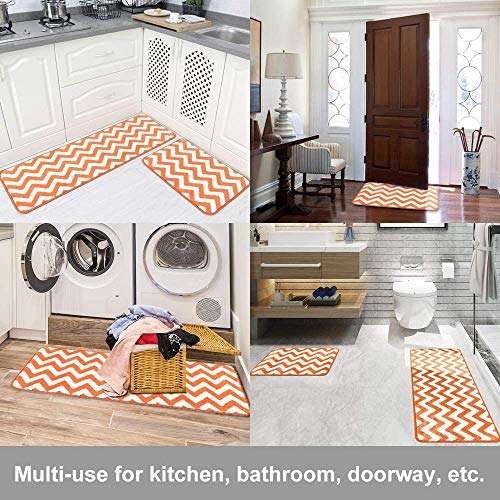 Sw Handloom Microfiber Carpet Kitchen Runner,Bath Mats,Washable Anti Slip Latex Backing , 40 x 120 cm Runner, 40 x 60 cm Mat, Orange ( Set of 2) 2