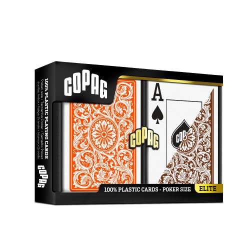 Copag 1546 Design 100% Plastic Playing Cards, Poker Size (Standard) Jumbo Index Orange/Brown Double Deck Set 2