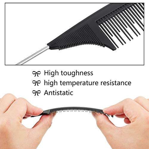8 Pieces Rat Tail Combs Barber Comb Set Clipper Flattop Barber Comb Carbon Lift Teasing Combs and Heat-Resistant Fiber Cutting Comb for Men Women Styling Comb 3