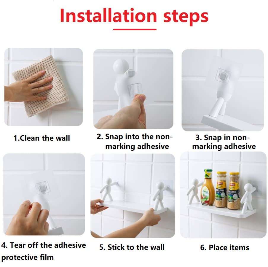 TECHNOVIBES Humanoid Storage Shelf | Bathroom Shelf Wall Mounted | Adhesive Display Shelf for Living Room, Bathroom, Kitchen Storage {Color : White} {Pack of 1} 6