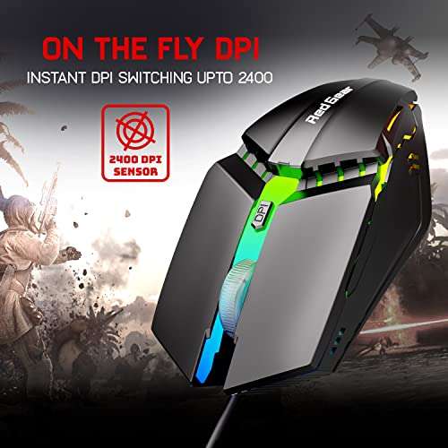 Redgear Pro Wireless Series Gamepad Wireless Receiver for PC Black & Redgear A-10 Wired Gaming Mouse with RGB LED, Lightweight and Durable Design, DPI Upto 2400, Compatible with Windows and MAC. 3