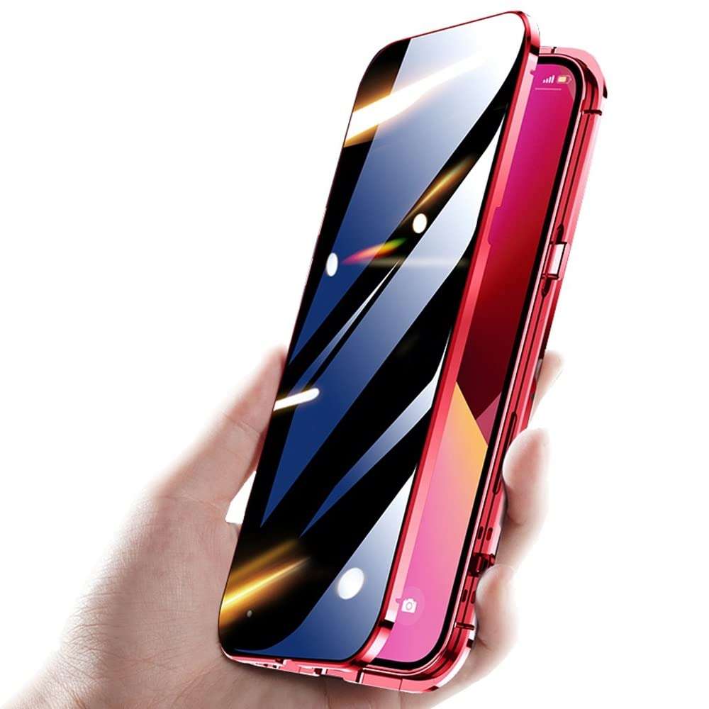 HENGHUI Lockable Anti Peeping Case for iPhone 12 Pro Max Magnetic Bumper Case with Camera Lens Protector Privacy Screen Anti-Peep Glass Protector,Red 1