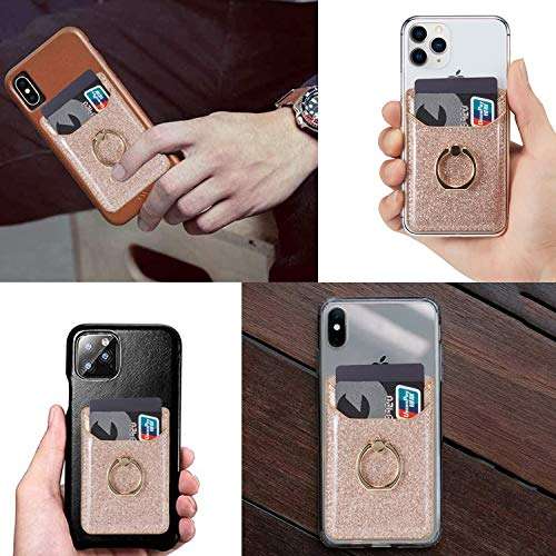 BIAJIYA Phone Card Holder RFID Wallet Credit Adhesive Cell Case Stick-on for Back of Phone For iphone 13series/12 Pro MAX/Samsung Galaxy/Most Smartphones (RoseGold) 6