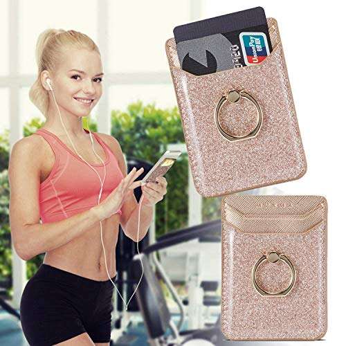 BIAJIYA Phone Card Holder RFID Wallet Credit Adhesive Cell Case Stick-on for Back of Phone For iphone 13series/12 Pro MAX/Samsung Galaxy/Most Smartphones (RoseGold) 5