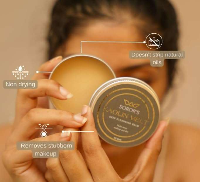 SOROR'S Kaolin Melt Cleansing Balm 10gms | For Clean, Smooth & Fresh Skin | With 100% Pure Sesame Oil, Castor Oil & Kaolin Clay | Cleanse Dirt, Non Greasy Makeup & Sunscreen | For All Skin Types (Pack of 1) 5