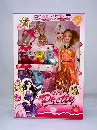 Envogue Pretty Girls Princess Baby Doll Toy Set with Accessories and Dresses for Kids, Girls Doll playset