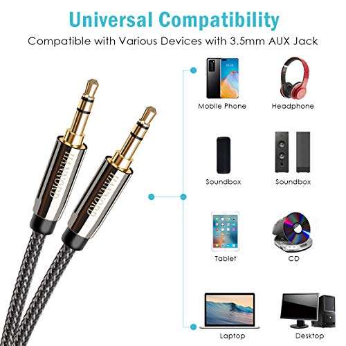 AUX Cable, Hannord 3.5mm Nylon Braided Stereo AUX Cable Male to Male Hi-Fi Sound AUX Cord Auxiliary Audio Cable for Car, Headphone, Speaker, Home Stereo, iPhone, Echo(3.3 Feet / 1 Meter) 5