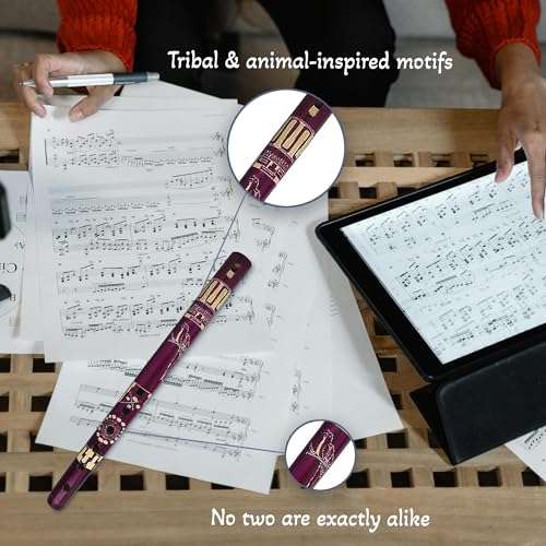 Mia Jewel Shop - Handmade Colored Bamboo Wooden Flute | Tribal Nature Pattern | Native Recorder for Beginners, Meditation & Music Lovers (Purple) 4