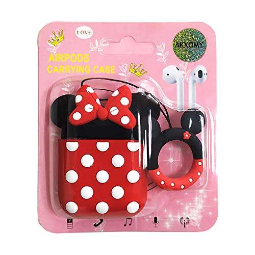 AKXOMY Compatible with Airpods Case Cover, Cute Cartoon Minnie Mouse Airpods Case, Charging Drop-Proof Soft Silicone Protective Cover Case for Girls Women Kids Airpods 2 & 1 (Minnie) 4