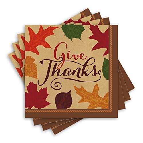 Amscan Autumn Traditions Thanksgiving Party Paper Beverage Napkins, Brown, 5" x 5" 2