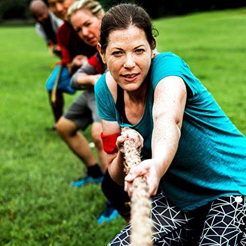 BLUE PANDA Field Day Tug of War Rope - 50 ft Brown Jute - Team Building Activity & Summer Camp Outdoor Rope with Flag & Whistle for Relay Race, Sack Race & Obstacle Course for Adults 3