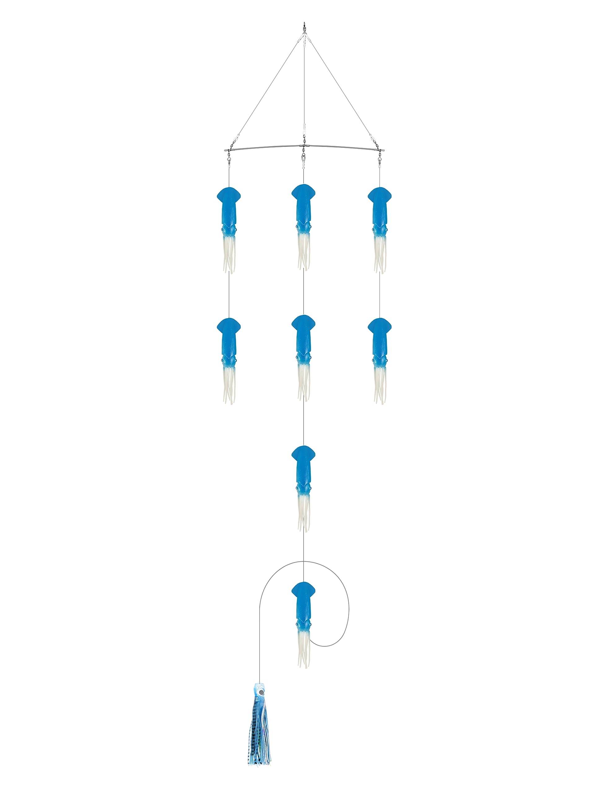 BLUEWING 18in Fishing Soft Squid Spreader Bar Offshore Fishing Spreader Bar with 9in Soft Squid and Big Game Trolling Lure for Wahoo Tuna Marlin Mahi Mahi, Blue 1