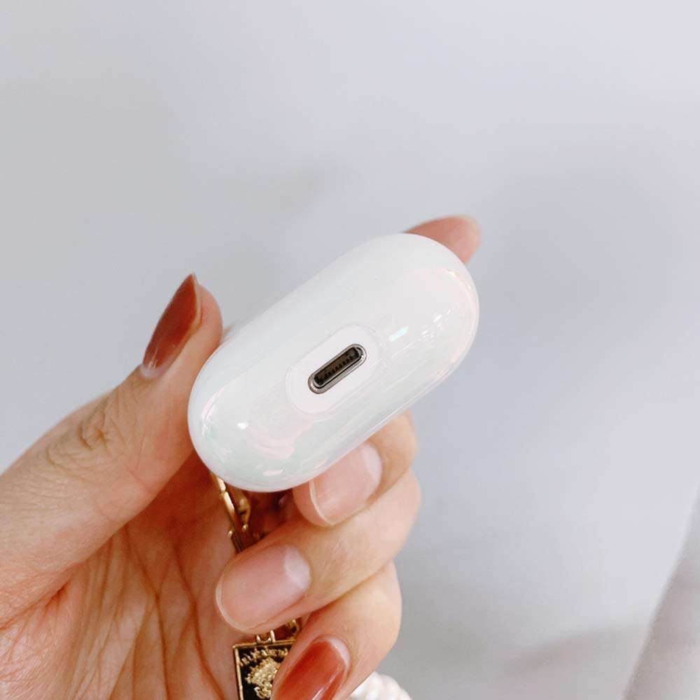 Ownest Compatible for AirPods Case with Pearl Keychain Bling Rainbow Glitter Cute Girls Boys Woman Case Hard PC Cover Case for Airpods 2 &1,Cute for Airpods-White 5