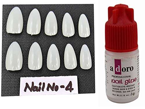 Ear Lobe & Accessories Almond Shaped Nails With Glue (White)-10 Pieces