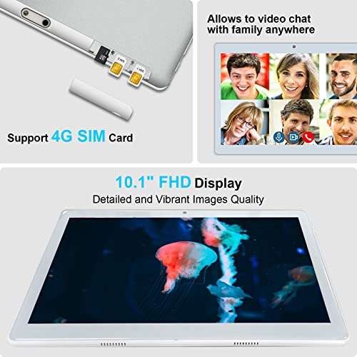 SZTPSLS Tablet 10.1 Inch Android 10.0 Tablet, Touchscreen Phone Tablets with Dual SIM Card Slot 2GB+32GB, Octa-Core, 128GB Expand Storage, HD 6000mAh, 2.4G Wi-Fi, Bluetooth, GPS (Silver) 5