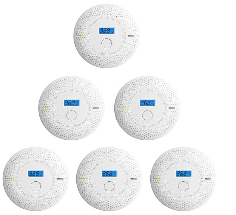 Smoke and Carbon Monoxide Detector, 2 in 1 Smoke Detector, LED Warning Light Indicators, 10 Year Battery (White), 6 Pack 1