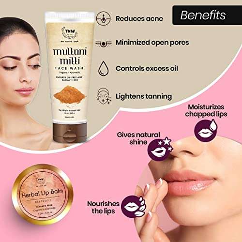TNW-THE NATURAL WASH Beetroot Lip Balm & Multani Mitti Face Wash Combo for Acne-free Glowing Skin and Moisturized Lips (Paraben/Sulphate-free), Pack of 2 2