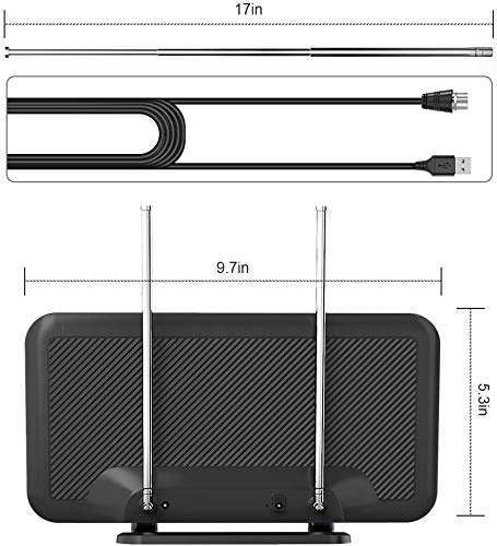TV Antenna Indoor & HD Antenna, Digital Antenna for Smart TV, with Stand 50-80 Miles Range Freeview Amplified HD TV Aerial Support 4K 1080P HD/UHF/VHF/FM Freeview Channe 3