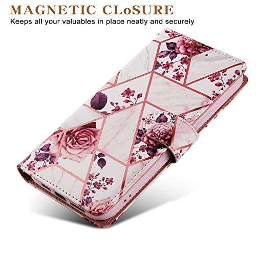 EYZUTAK Case for Samsung Galaxy A21S, Premium PU Leather Golden Embossed Geometric Marble Pattern Wallet Case with Detachable Wrist Strap, Magnetic Closure Card Slots Flip Case - Purple Flower 2