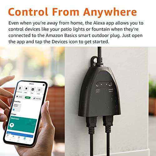 Amazon Basics Smart Outdoor Plug with 2 Controllable Outlets, Works with Alexa Only, 2.4 GHz Wi-Fi, Black 3