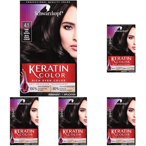 Schwarzkopf Keratin Color Permanent Hair Color Cream, 4.1 Dark Ash Brown (Pack of 5)