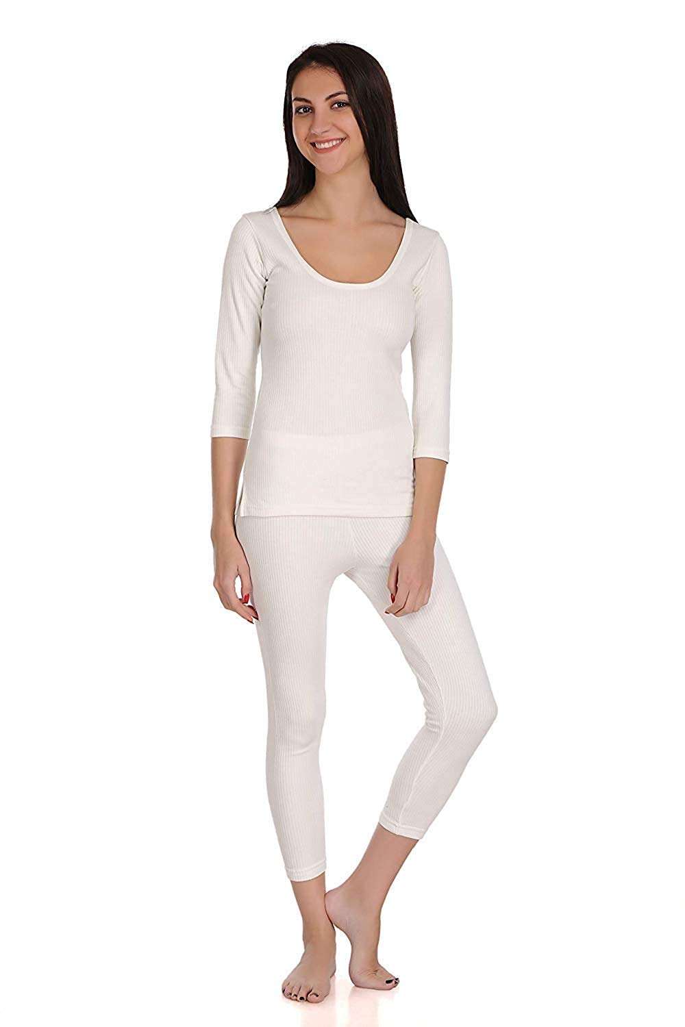 ELEG & STILANCE Innerwear Soft Bottom & top Set Winter Warm Bigger/Plus Size Thermals for Women/Men Ladies/Girl (White) (38) 1