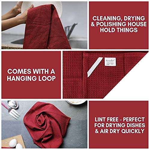 Amazon brand - Umi Classic Waffle Kitchen Dish Towels(15"x25",4-Pack, Grey&Maroon) 5