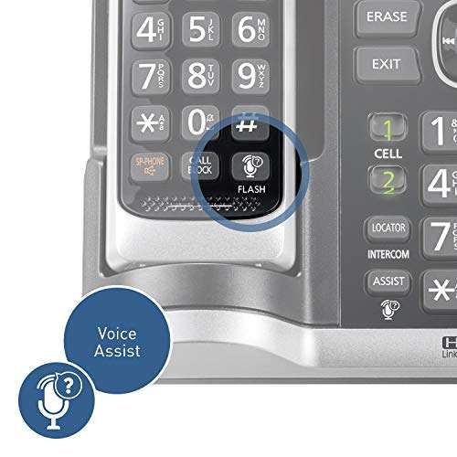 Panasonic Link2Cell Bluetooth Cordless Phone System with HD Audio, Voice Assistant, Smart Call Block and Answering Machine, Expandable Cordless System - 5 Handsets - KX-TGF675S (Black/Silver Trim) 5