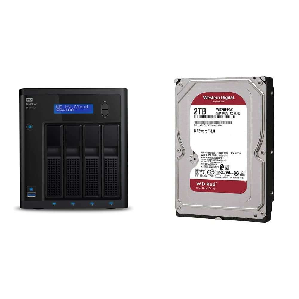 WD Diskless My Cloud Pro Series PR4100 Network Attached Storage & Western Digital 6TB WD Red Plus NAS Internal Hard Drive HDD - 5640 RPM, SATA 6 Gb/s, CMR, 128 MB Cache, 3.5" -WD60EFZX