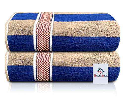 Heart Home Cotton 2 Pieces Bath Towel Super Soft, Fluffy, and Absorbent, Perfect for Daily Use 100% Cotton Towels, 500 GSM (Blue)-HEART11590 1