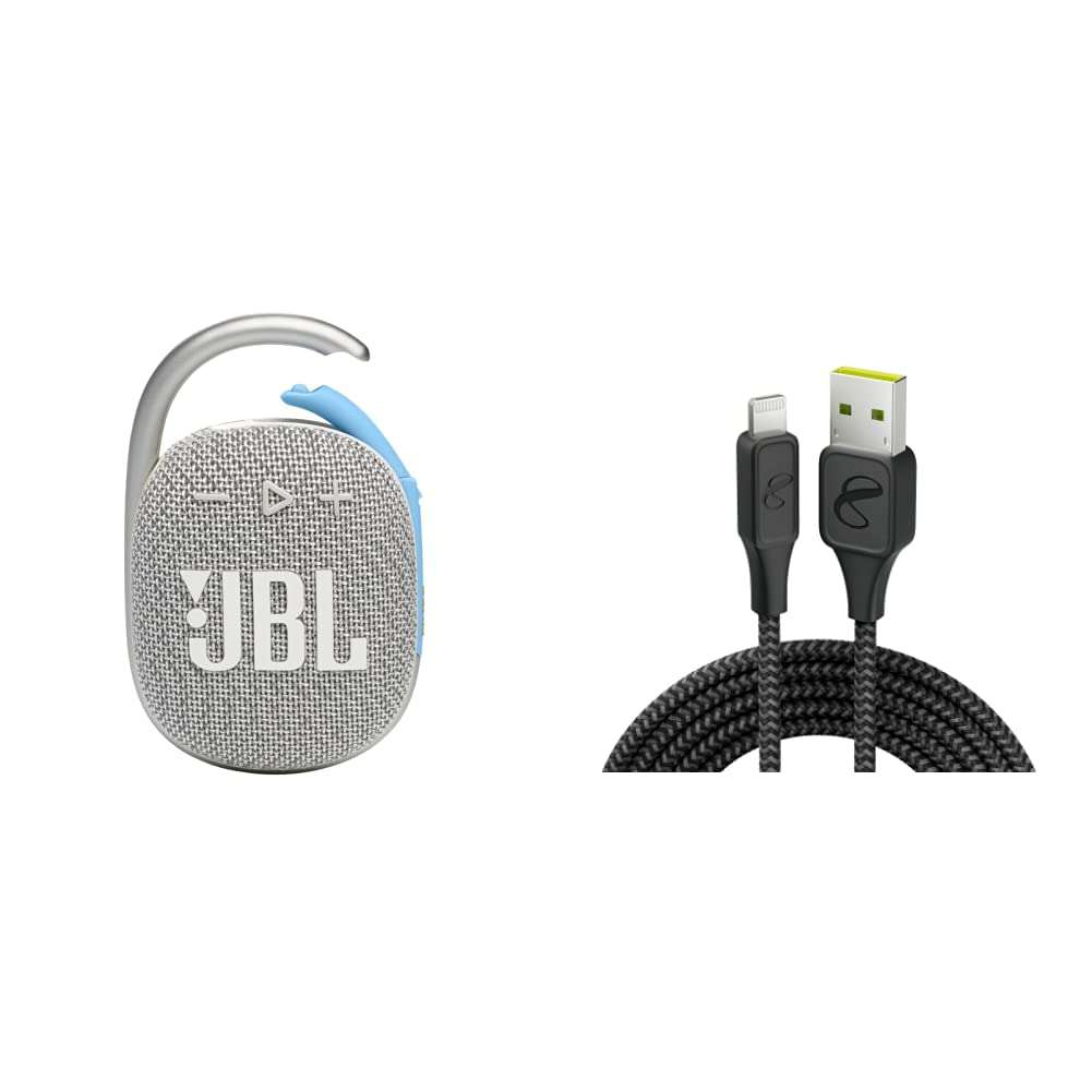 JBL Clip 4 Eco - Ultra-Portable Waterproof Speaker (White) and InfinityLab InstantConnect USB-A to Lightning -Charging Cable for iPhone and iPad - Black 1