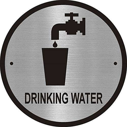 SIGNOOGLE Drinking Water Acrylic Plate Display Office Sign Board for Hotel Restaurant Mall Bank Office Black Silver (20 cm x 20 cm)